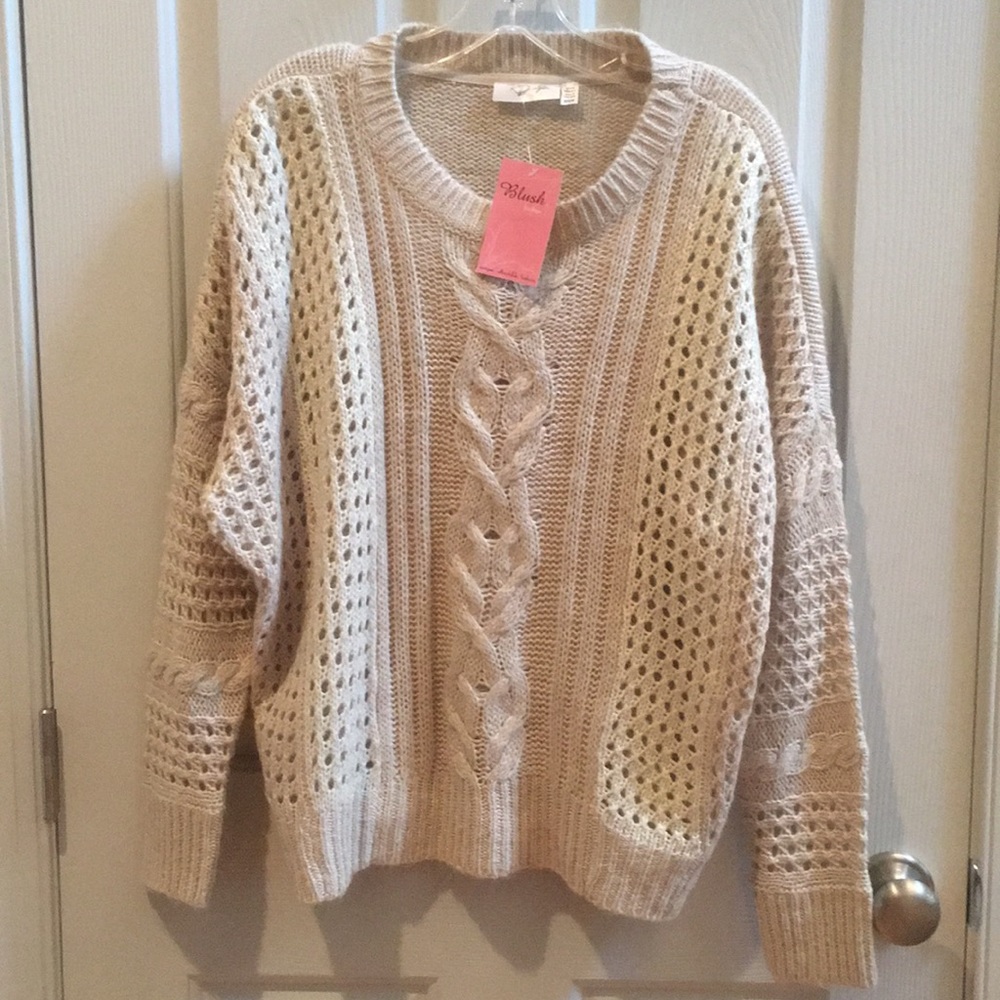NWT Crochet crew neck sweater